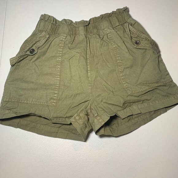 JANE AND DELANCEY WOMENS SMALL PAPER BAG SHORTS OLIVE ARMY GREEN CARGO - Picture 1 of 15